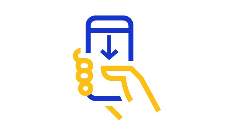 phone in hand with down arrow icon