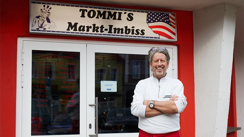 Chef outside shop